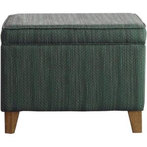 HomePop Home Decor |Upholstered Modern Rectangular Storage Ottoman | Hinged Lid Ottoman with Storage for Living Room & Bedroom, Blue Geometric Pattern(Blue Chevron)