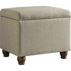 HomePop Home Decor |Upholstered Modern Rectangular Storage Ottoman | Hinged Lid Ottoman with Storage for Living Room & Bedroom, Blue Geometric Pattern(Tan Linen)