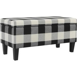 HomePop Large Decorative Storage Bench – Blue Geometric Pattern(Black Plaid)
