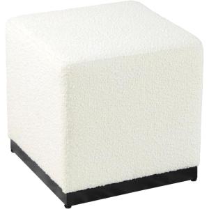 HomePop Small Square Storage Ottoman with Lift-Off Top, Gray and Cream Stripe Fabric Upholstered Accent Footrest Stool with Wood Legs for Living Room Bedroom Entryway(Cream Boucle)