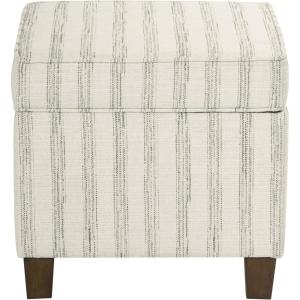 HomePop Small Square Storage Ottoman with Lift-Off Top, Gray and Cream Stripe Fabric Upholstered Accent Footrest Stool with Wood Legs for Living Room Bedroom Entryway(Gray and Cream Stripe)