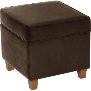 HomePop Small Square Storage Ottoman with Lift-Off Top, Gray and Cream Stripe Fabric Upholstered Accent Footrest Stool with Wood Legs for Living Room Bedroom Entryway(Chocolate Brown Velvet)