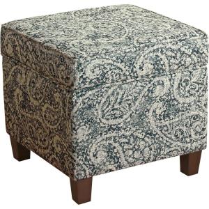 HomePop Small Square Storage Ottoman with Lift-Off Top, Gray and Cream Stripe Fabric Upholstered Accent Footrest Stool with Wood Legs for Living Room Bedroom Entryway(Gray and Navy)