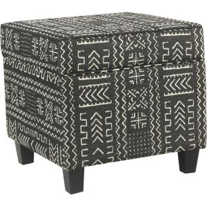 HomePop Small Square Storage Ottoman with Lift-Off Top, Gray and Cream Stripe Fabric Upholstered Accent Footrest Stool with Wood Legs for Living Room Bedroom Entryway(Onyx)