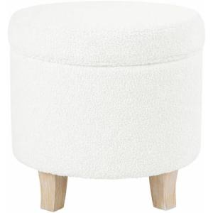 Homepop Home Decor | Upholstered Round Storage Ottoman | Ottoman with Storage for Living Room & Bedroom, White Woven Stripe(Light Cream)