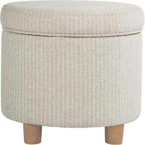 Homepop Home Decor | Upholstered Round Storage Ottoman | Ottoman with Storage for Living Room & Bedroom, White Woven Stripe(White Woven Stripe)