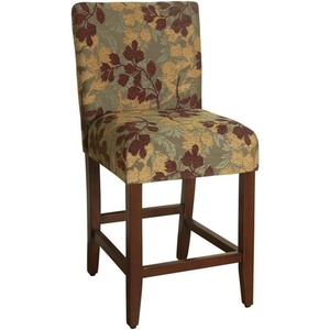 HomePop Upholstered Counter Height Barstool, 24-inch, Brown and Sage Chenille