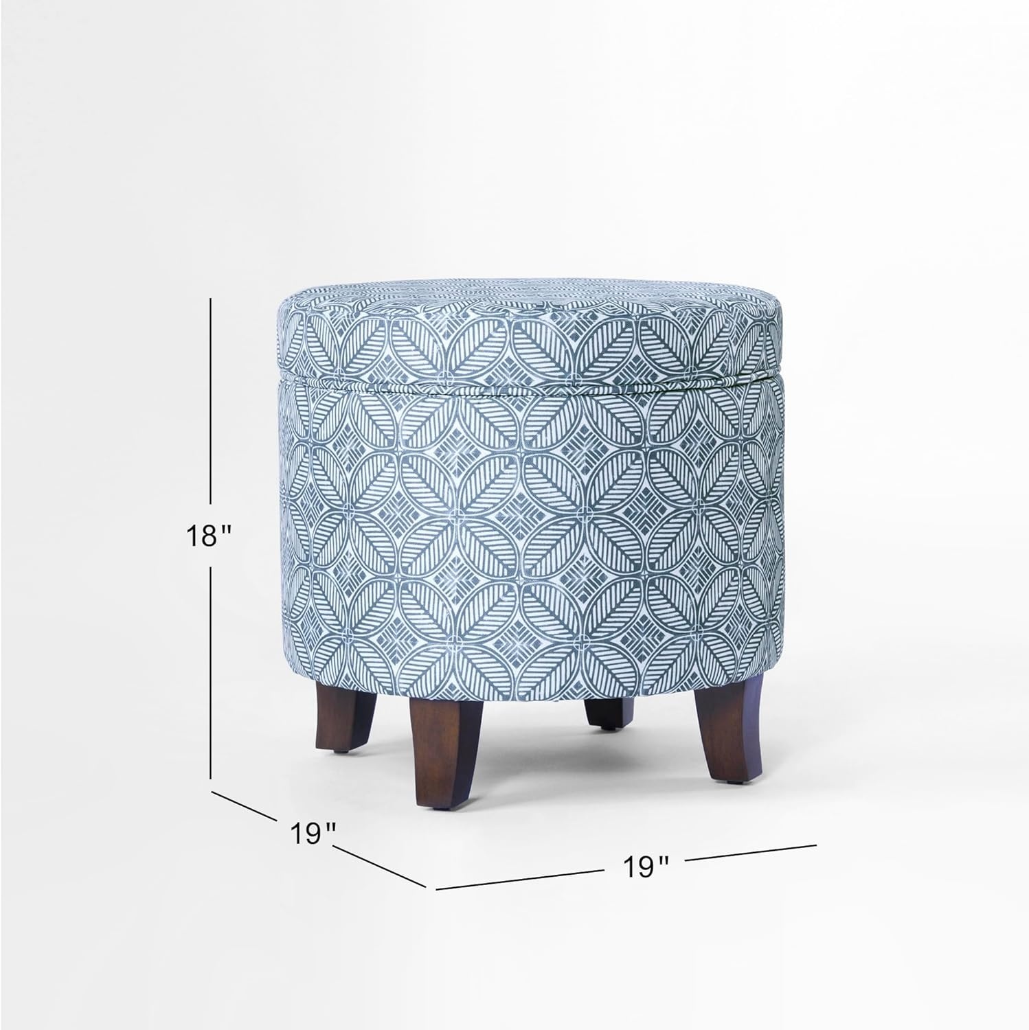 image:imageHomePop Round Storage Ottoman Tan Geometric PatternBlue Indigo Print