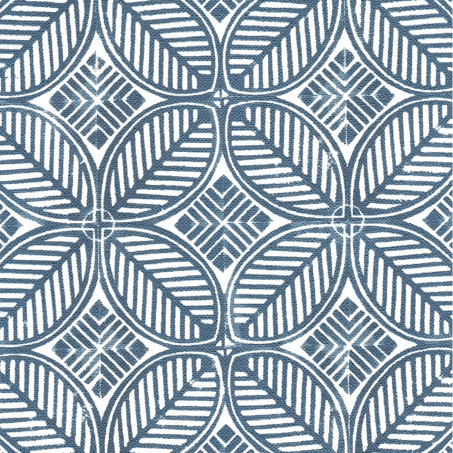 image:imageHomePop Round Storage Ottoman Tan Geometric PatternBlue Indigo Print