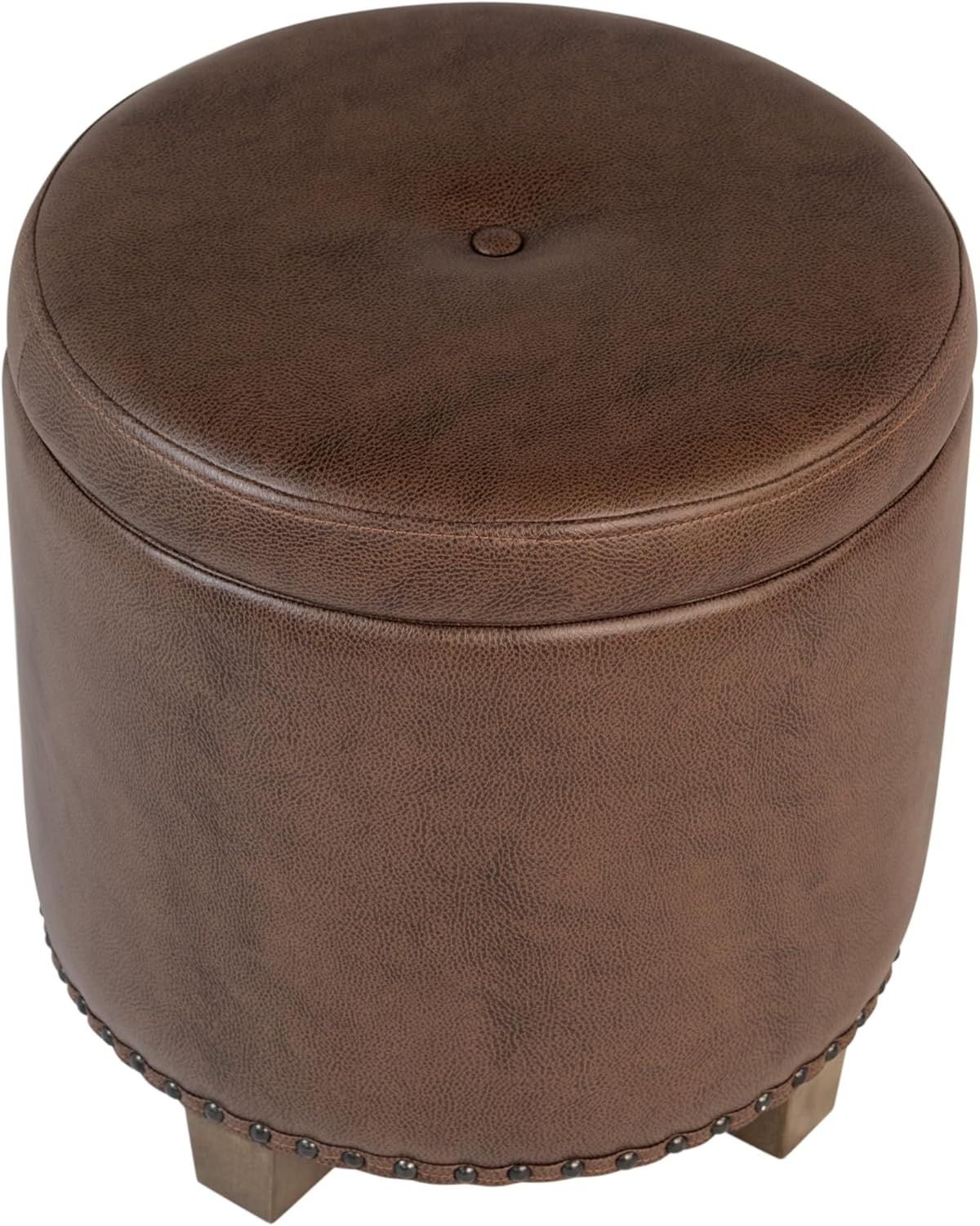 image:imageHomePop Round Storage Ottoman Tan Geometric PatternBrown Faux Leather