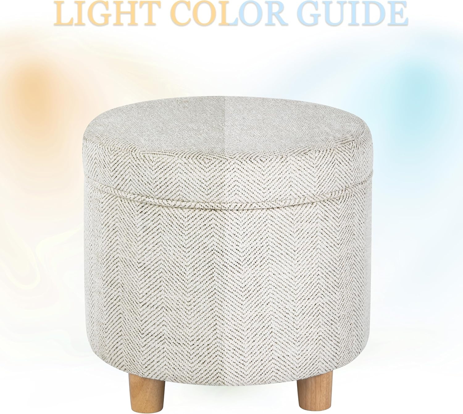 image:imageHomePop Round Storage Ottoman Tan Geometric PatternCream Chevron Woven