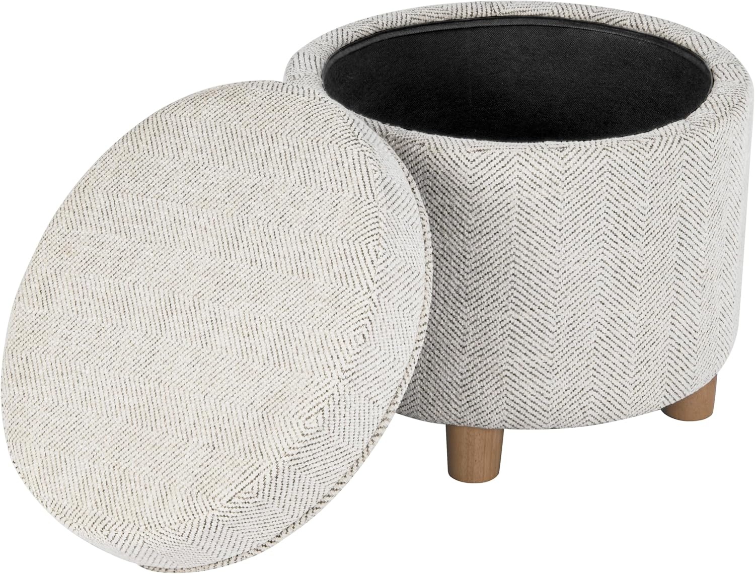 image:imageHomePop Round Storage Ottoman Tan Geometric PatternCream Chevron Woven