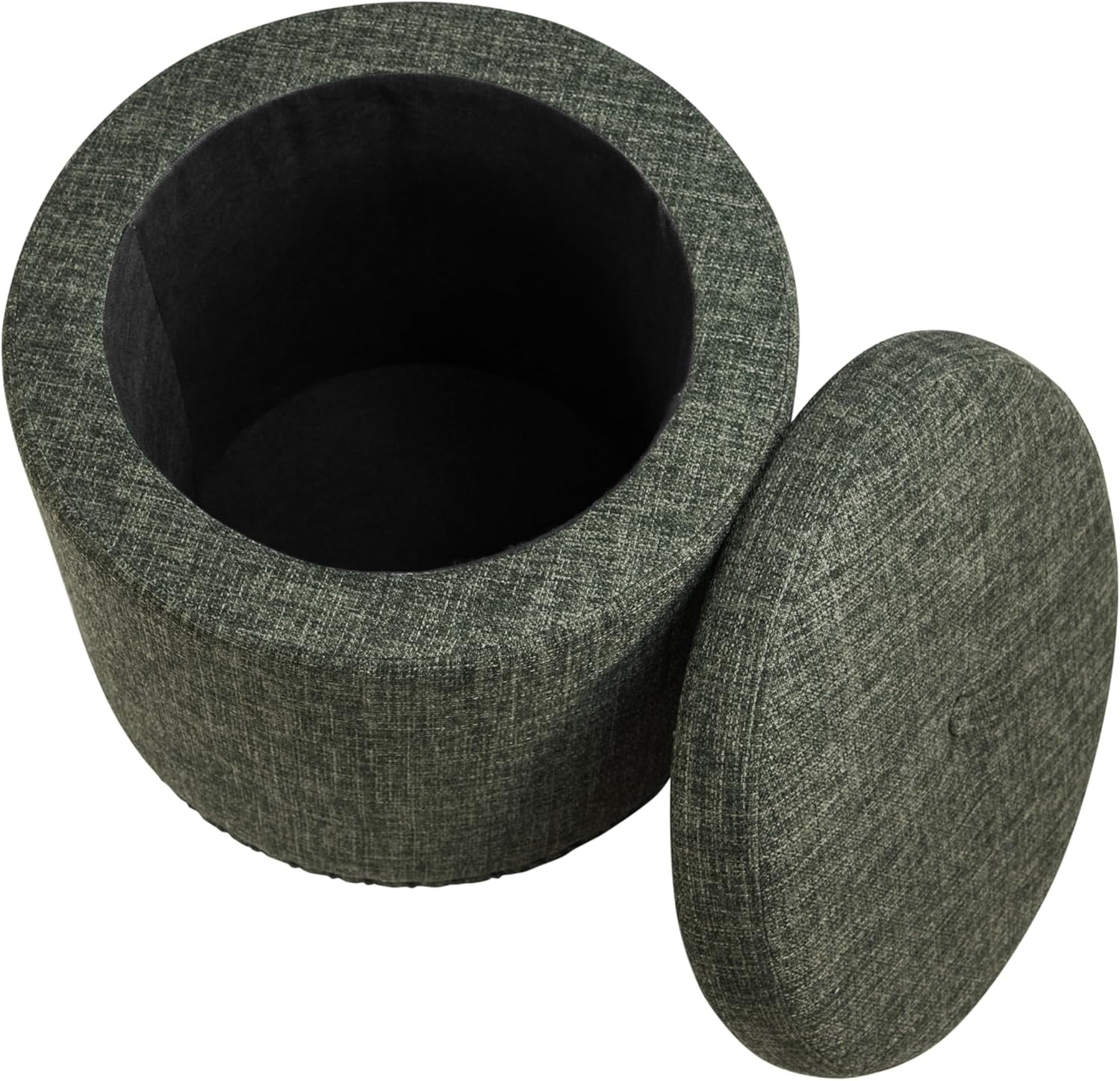 image:imageHomePop Round Storage Ottoman Tan Geometric PatternGreen Clover Fabric