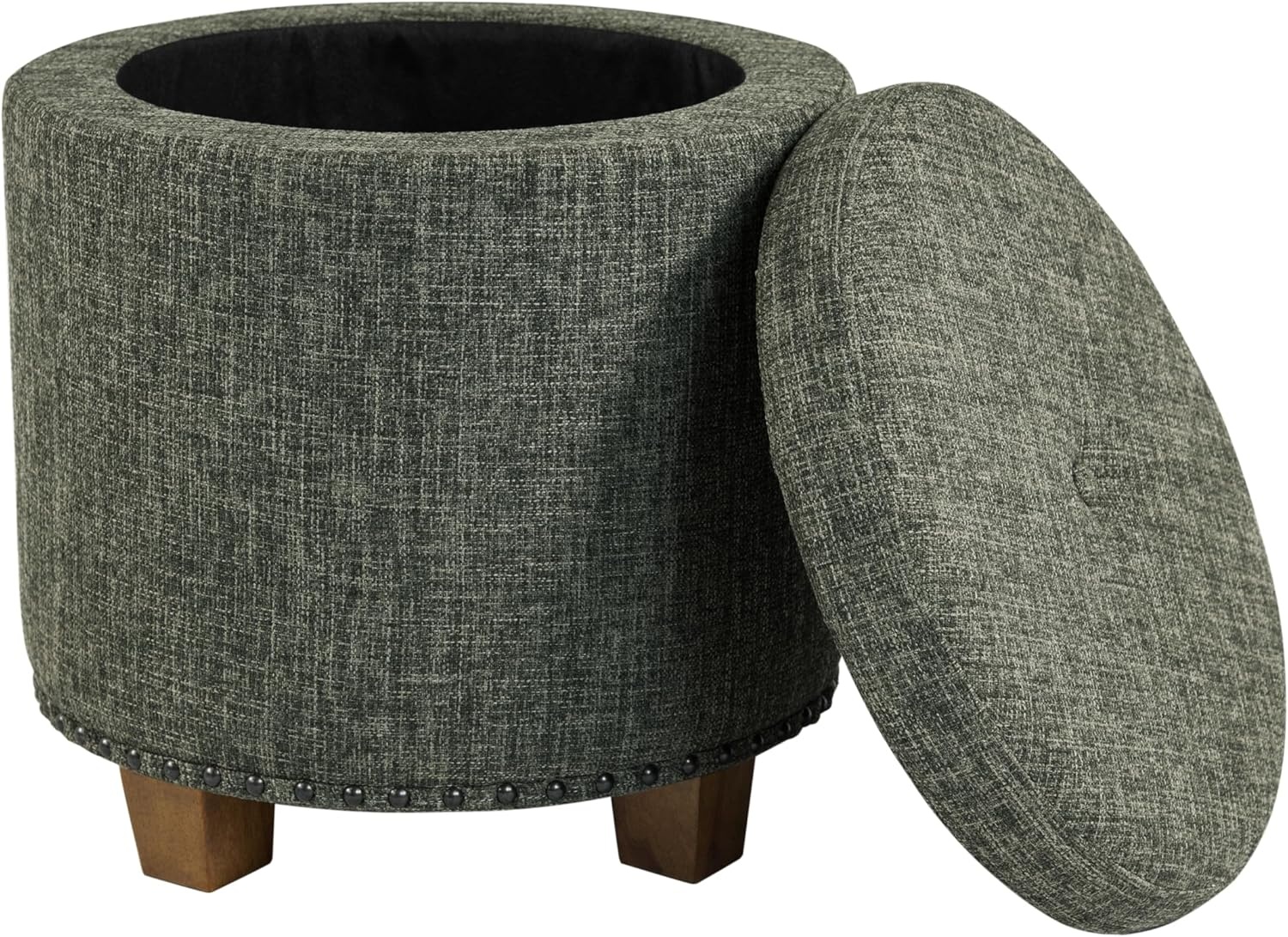 image:imageHomePop Round Storage Ottoman Tan Geometric PatternGreen Clover Fabric