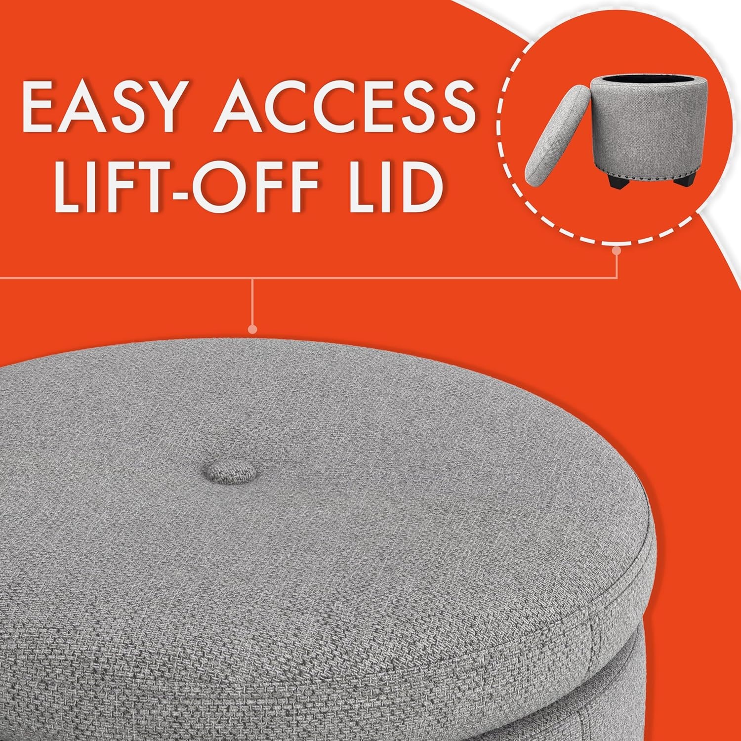 image:imageHomePop Round Storage Ottoman Tan Geometric PatternGrey Woven