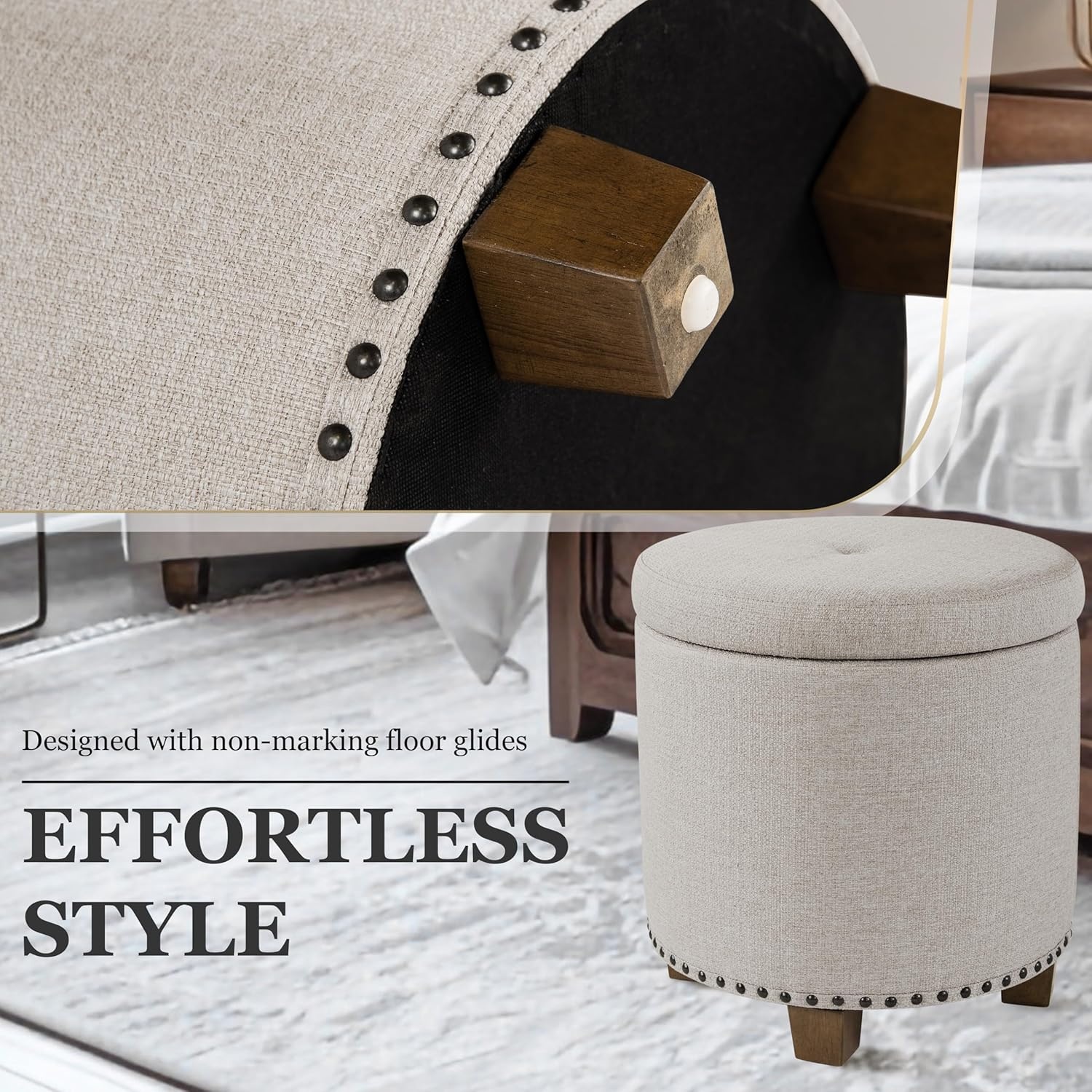 image:imageHomePop Round Storage Ottoman Tan Geometric PatternLight Brown Fabric