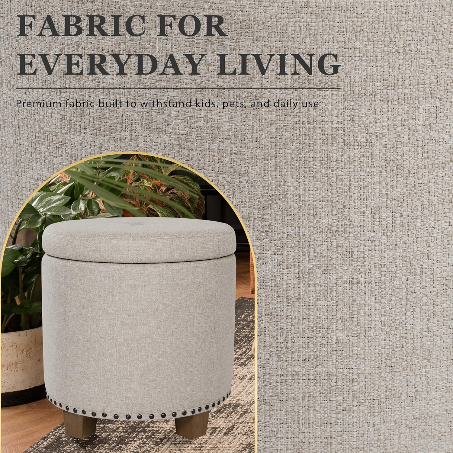 image:imageHomePop Round Storage Ottoman Tan Geometric PatternLight Brown Fabric