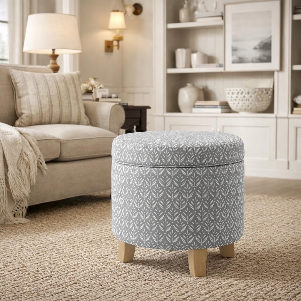 image:imageHomePop Round Storage Ottoman Tan Geometric PatternLight Grey Print