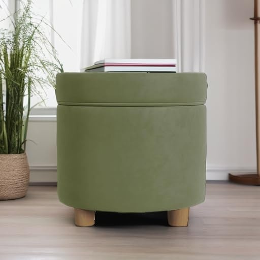 image:imageHomePop Round Storage Ottoman Tan Geometric PatternLight Sage Green