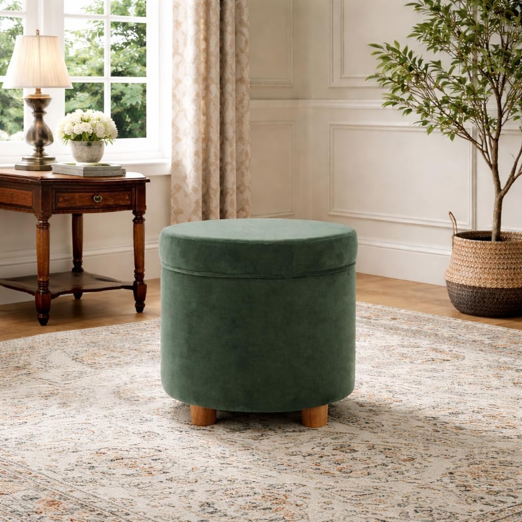 image:imageHomePop Round Storage Ottoman Tan Geometric PatternLoden Green