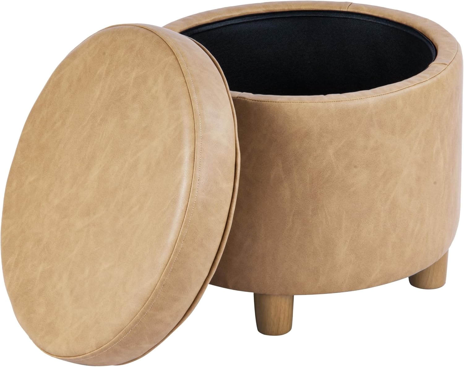 image:imageHomePop Round Storage Ottoman Tan Geometric PatternSand Faux Leather