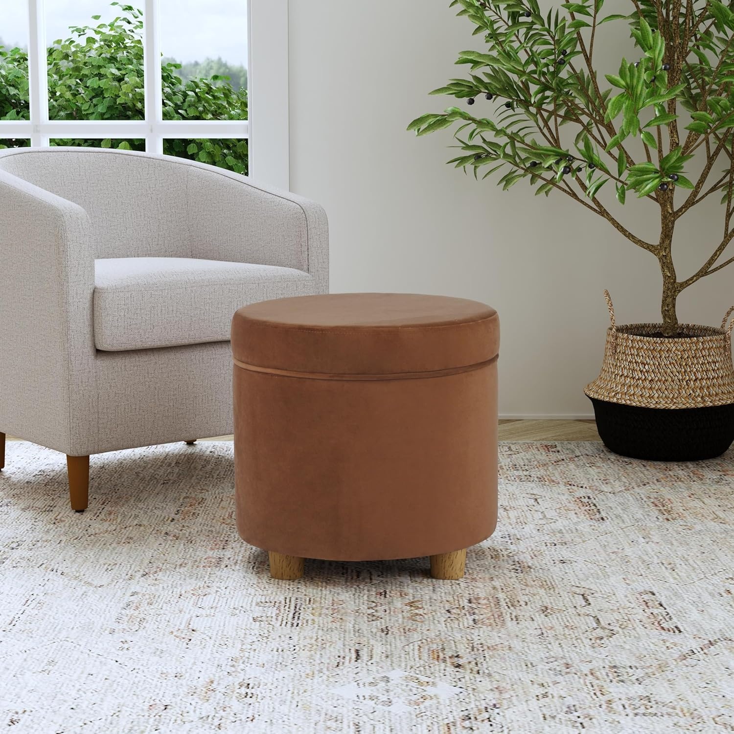 image:imageHomePop Round Storage Ottoman Tan Geometric PatternSpice Orange