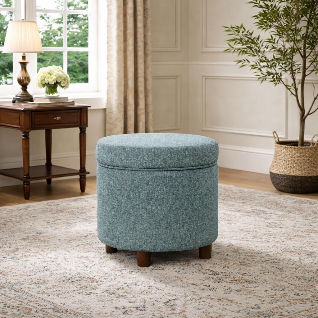 image:imageHomePop Round Storage Ottoman Tan Geometric PatternTeal
