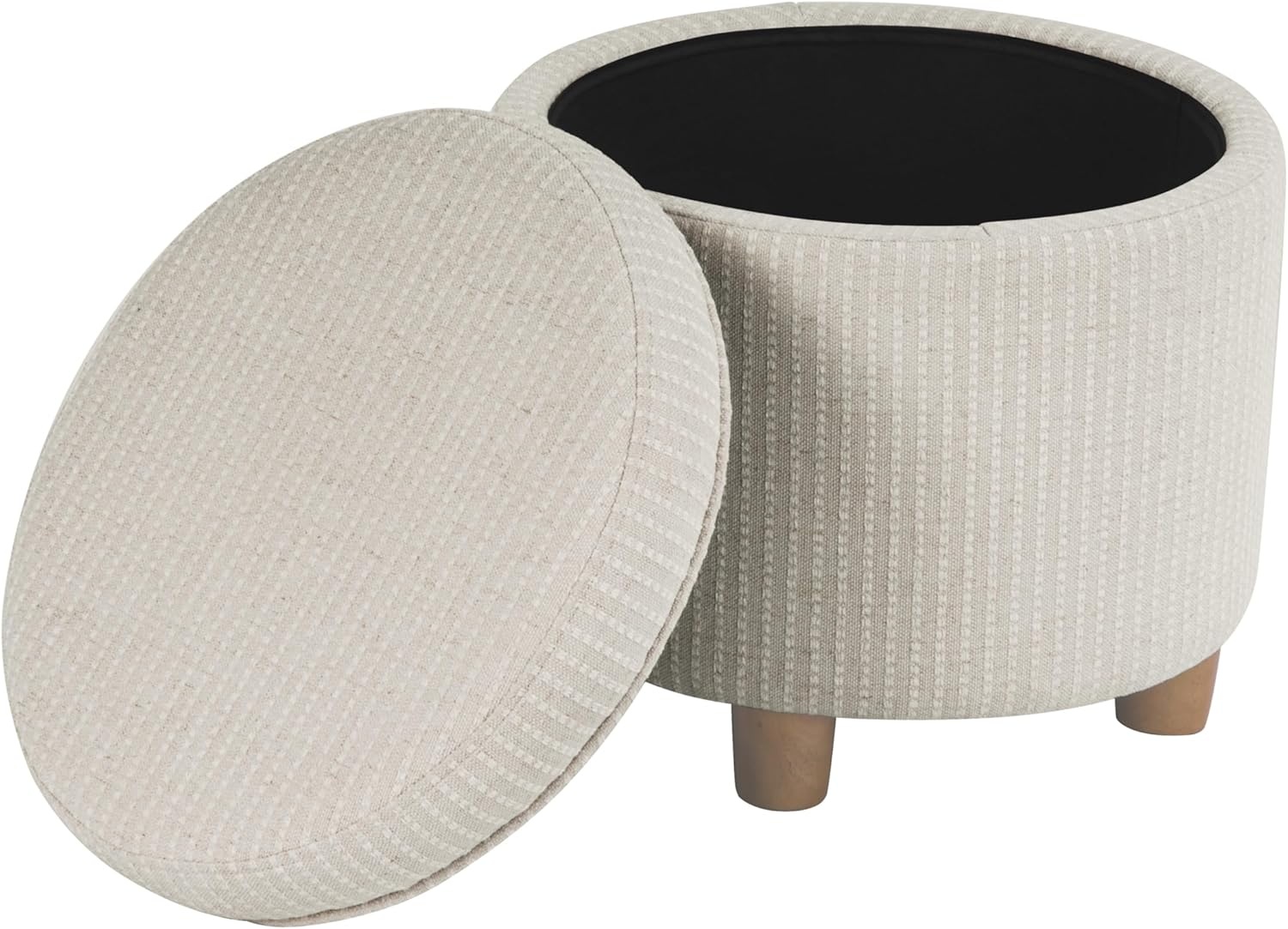 image:imageHomePop Round Storage Ottoman Tan Geometric PatternWhite Woven Stripe