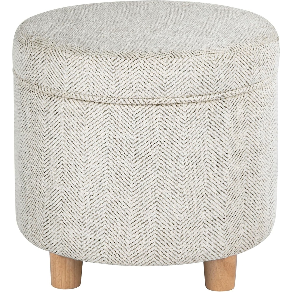 image:imageHomePop Round Storage Ottoman  Tan Geometric PatternCream Chevron Woven