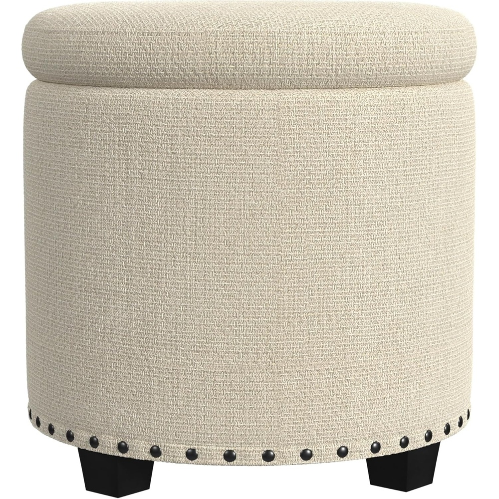 image:imageHomePop Round Storage Ottoman Tan Geometric PatternCream Woven