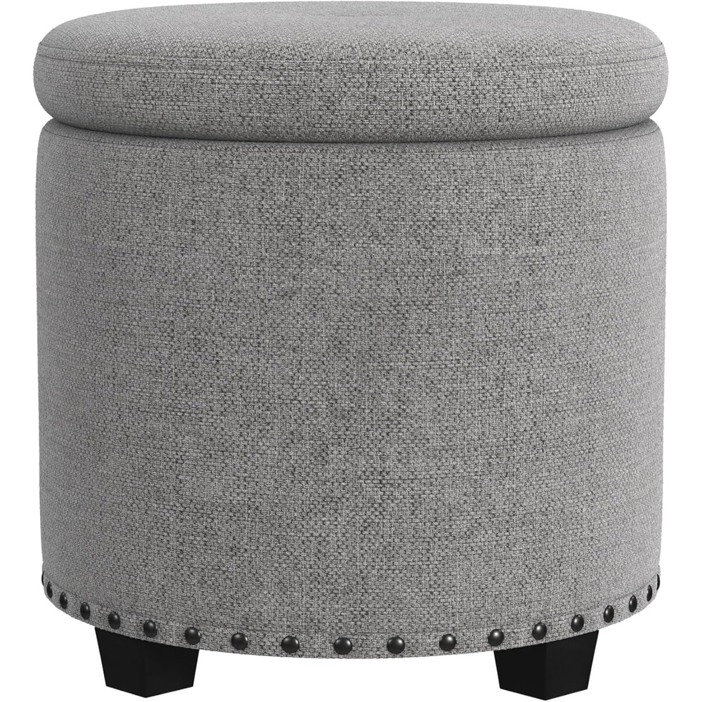 image:imageHomePop Round Storage Ottoman Tan Geometric PatternGrey Woven