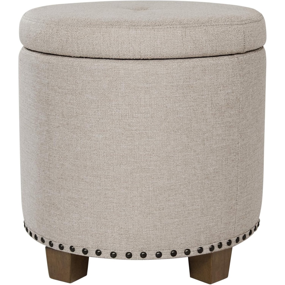 image:imageHomePop Round Storage Ottoman Tan Geometric PatternLight Brown Fabric