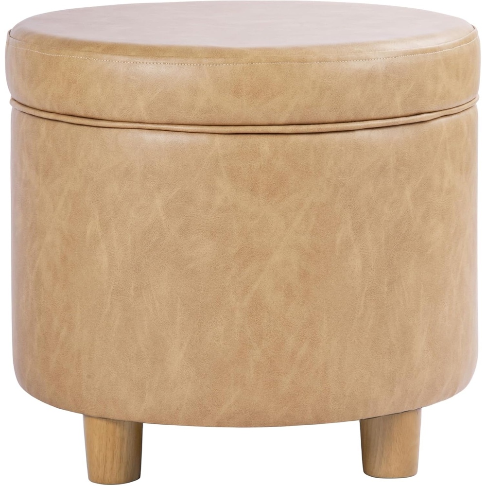 image:imageHomePop Round Storage Ottoman Tan Geometric PatternSand Faux Leather
