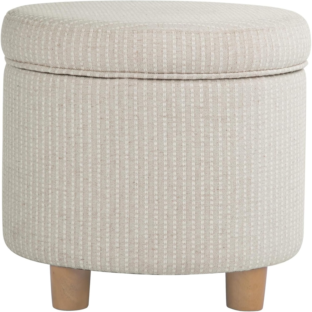 image:imageHomePop Round Storage Ottoman Tan Geometric PatternWhite Woven Stripe