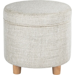HomePop Round Storage Ottoman – Tan Geometric Pattern(Cream Chevron Woven)