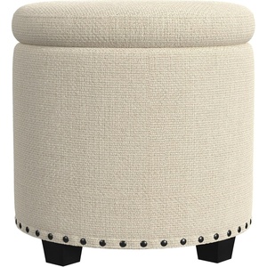 HomePop Round Storage Ottoman – Tan Geometric Pattern(Cream Woven)