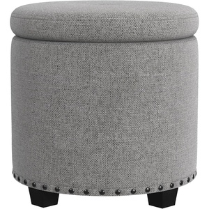HomePop Round Storage Ottoman – Tan Geometric Pattern(Grey Woven)