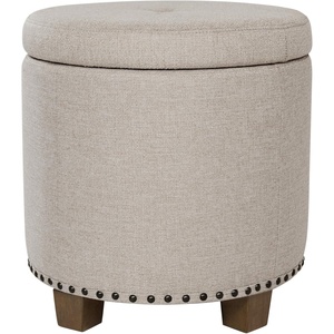 HomePop Round Storage Ottoman – Tan Geometric Pattern(Light Brown Fabric)