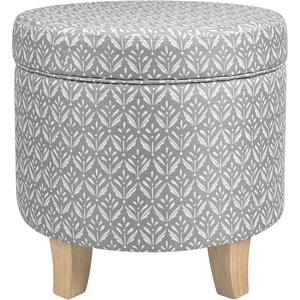 HomePop Round Storage Ottoman – Tan Geometric Pattern(Light Grey Print)