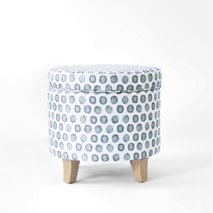 HomePop Round Storage Ottoman – Tan Geometric Pattern(Small Green Medallion Ikat Print)