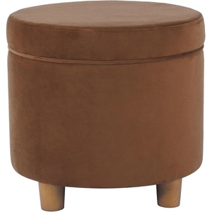 HomePop Round Storage Ottoman – Tan Geometric Pattern(Spice Orange)
