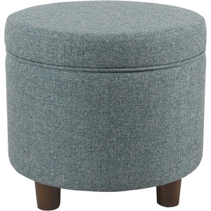 HomePop Round Storage Ottoman – Tan Geometric Pattern(Teal)