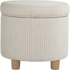 HomePop Round Storage Ottoman – Tan Geometric Pattern(White Woven Stripe)