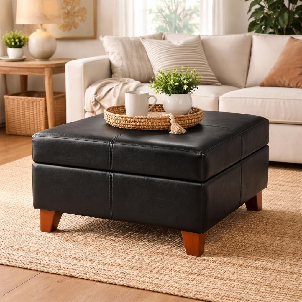 image:imageHomePop Luxury Large Storage Ottoman Blue Woven FabricBlack