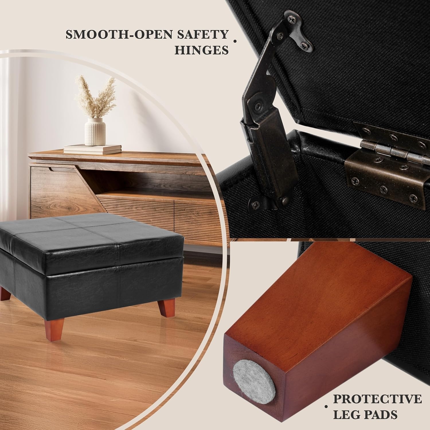 image:imageHomePop Luxury Large Storage Ottoman Blue Woven FabricBlack