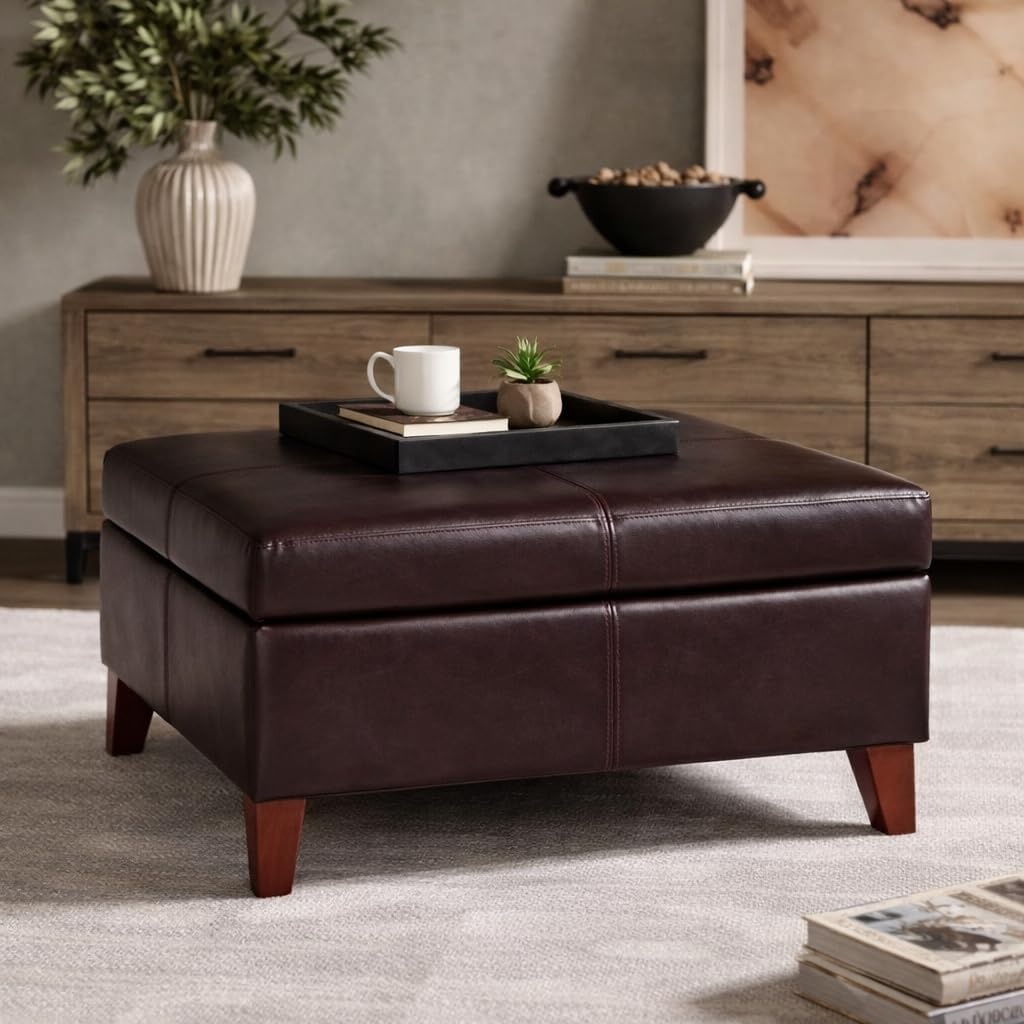 image:imageHomePop Luxury Large Storage Ottoman Blue Woven FabricBrown