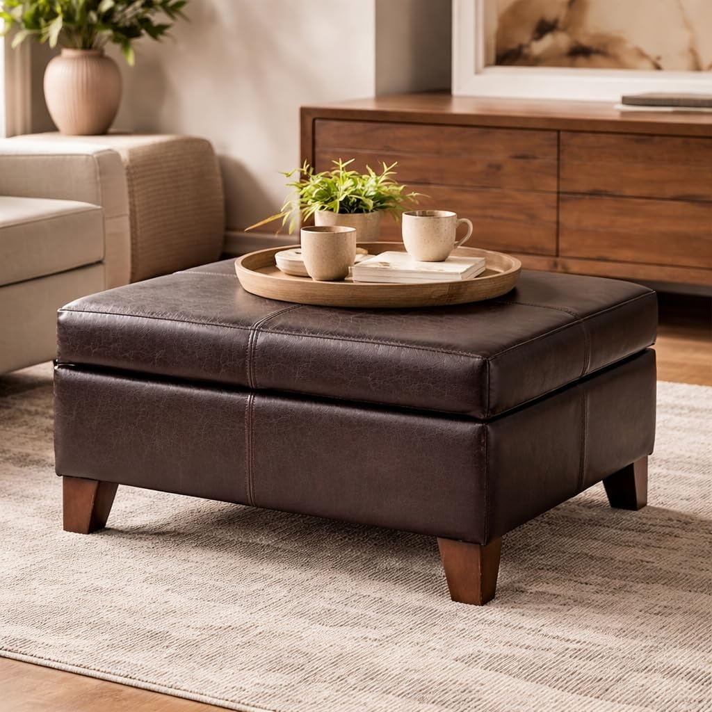 image:imageHomePop Luxury Large Storage Ottoman Blue Woven FabricBrown