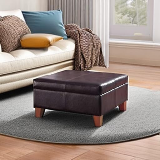 image:imageHomePop Luxury Large Storage Ottoman Blue Woven FabricBrown