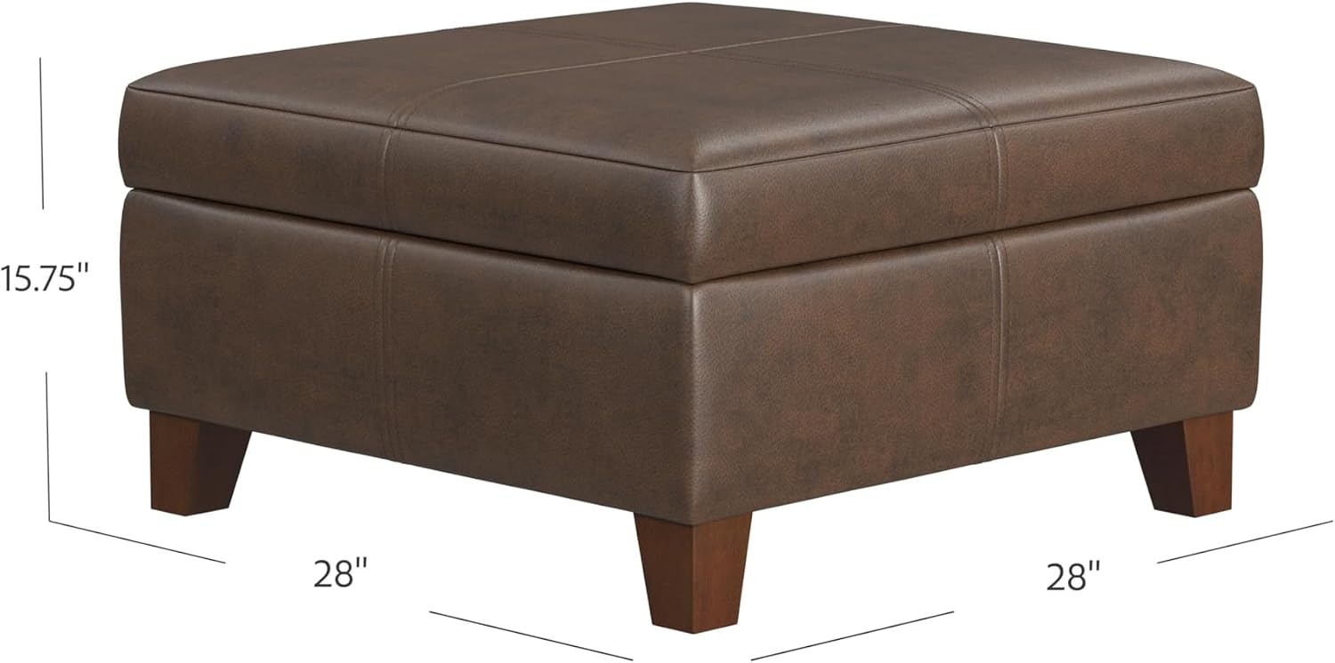 image:imageHomePop Luxury Large Storage Ottoman Blue Woven FabricBrown Faux Leather