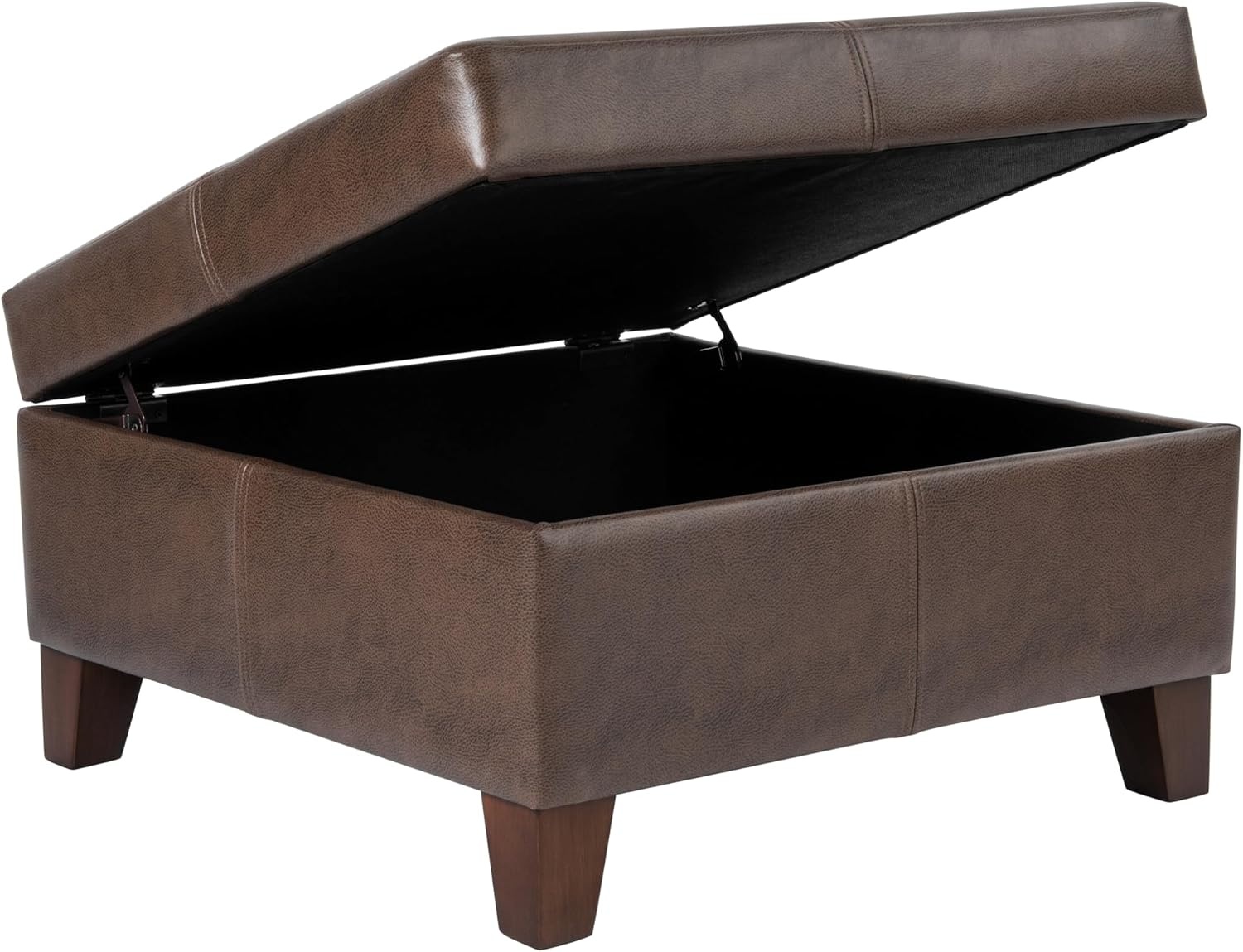 image:imageHomePop Luxury Large Storage Ottoman Blue Woven FabricBrown Faux Leather